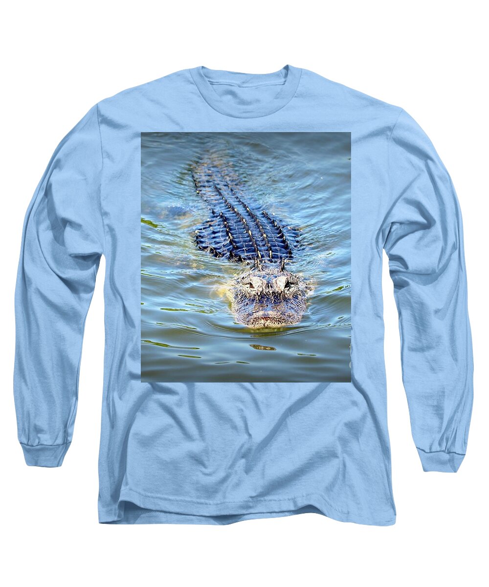 Florida Alligator Eye Reflections - Aka Alligator Mississipiensis Long Sleeve T-Shirt featuring the photograph Gator Hunt by Diann Fisher