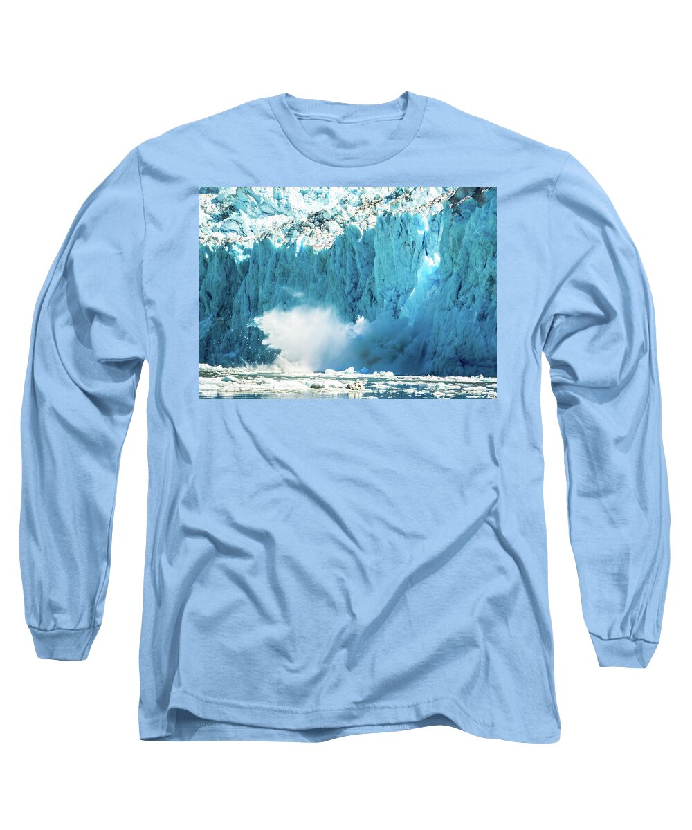 Glacier Long Sleeve T-Shirt featuring the photograph Glacial Calving by David Kirby