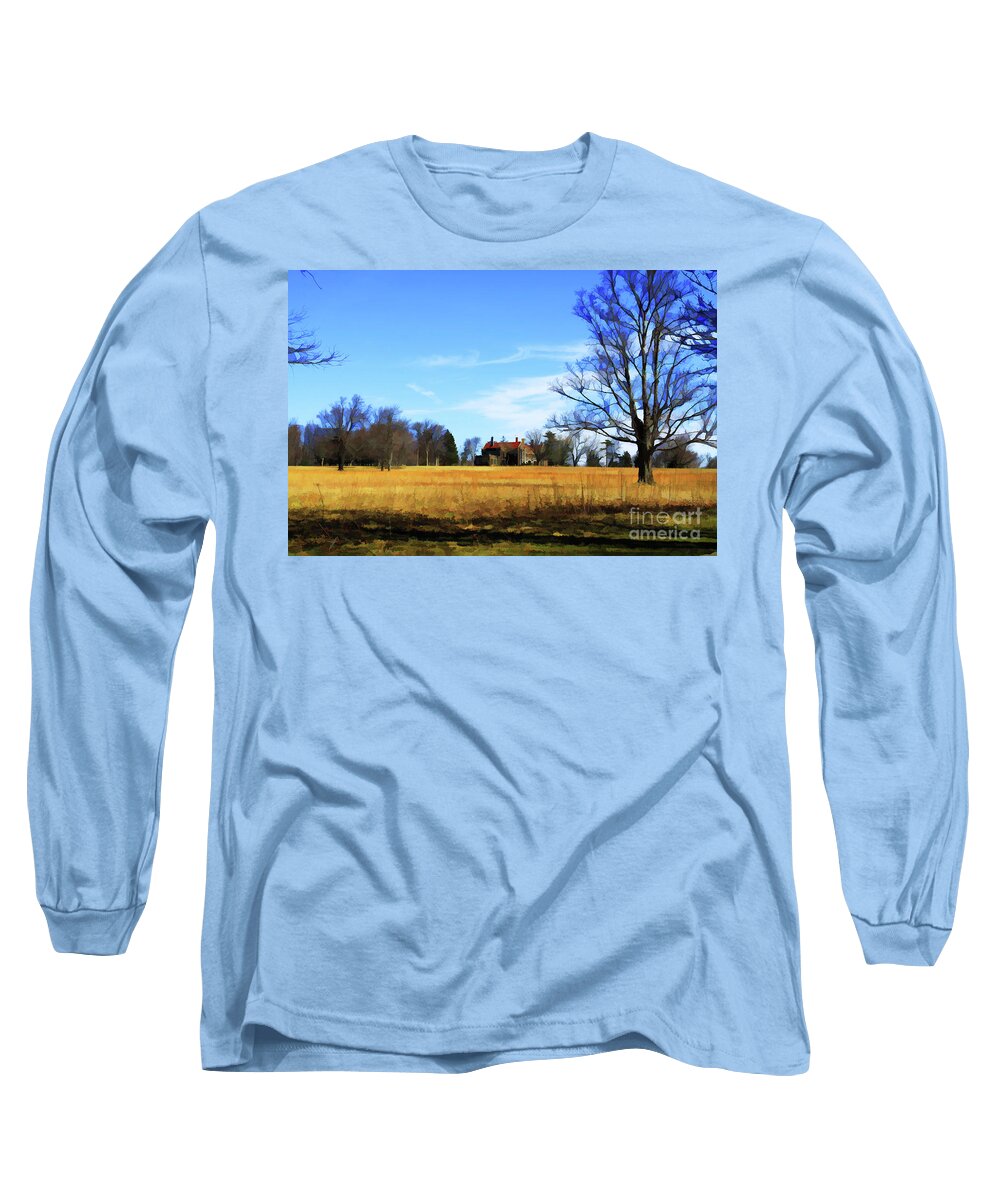 Mansion Long Sleeve T-Shirt featuring the digital art Golden Fields of Spring by Xine Segalas