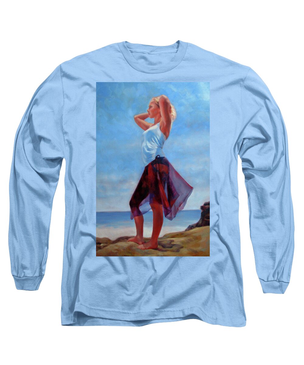 Beach Long Sleeve T-Shirt featuring the painting Golden Girl by Marie Witte