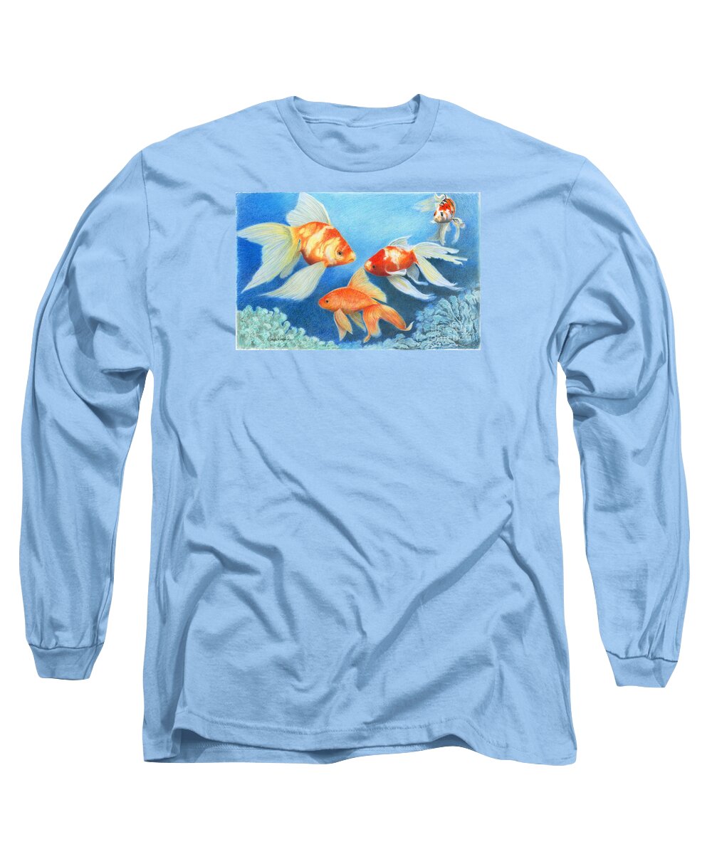 Fish Long Sleeve T-Shirt featuring the drawing Goldfish Tank by Phyllis Howard