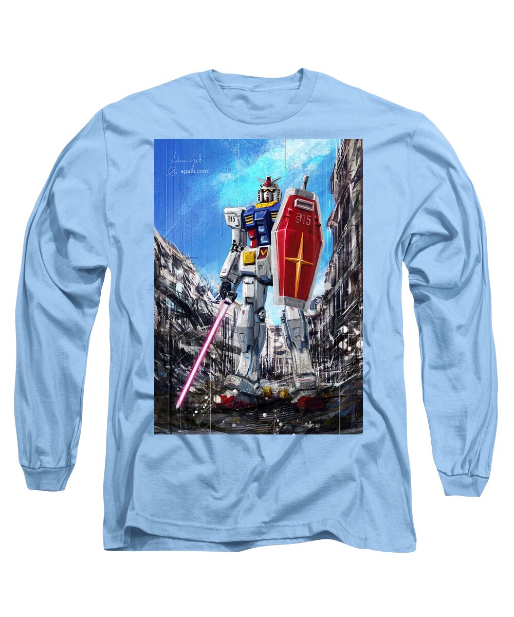 Sci-fi Long Sleeve T-Shirt featuring the digital art Gundam Lingotto Saber by Andrea Gatti