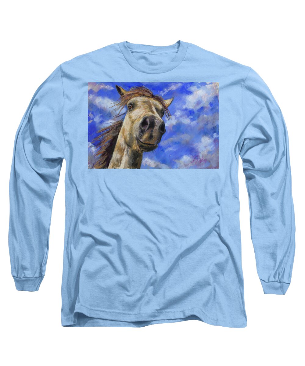 Horse Long Sleeve T-Shirt featuring the pastel Head in the Clouds by Billie Colson