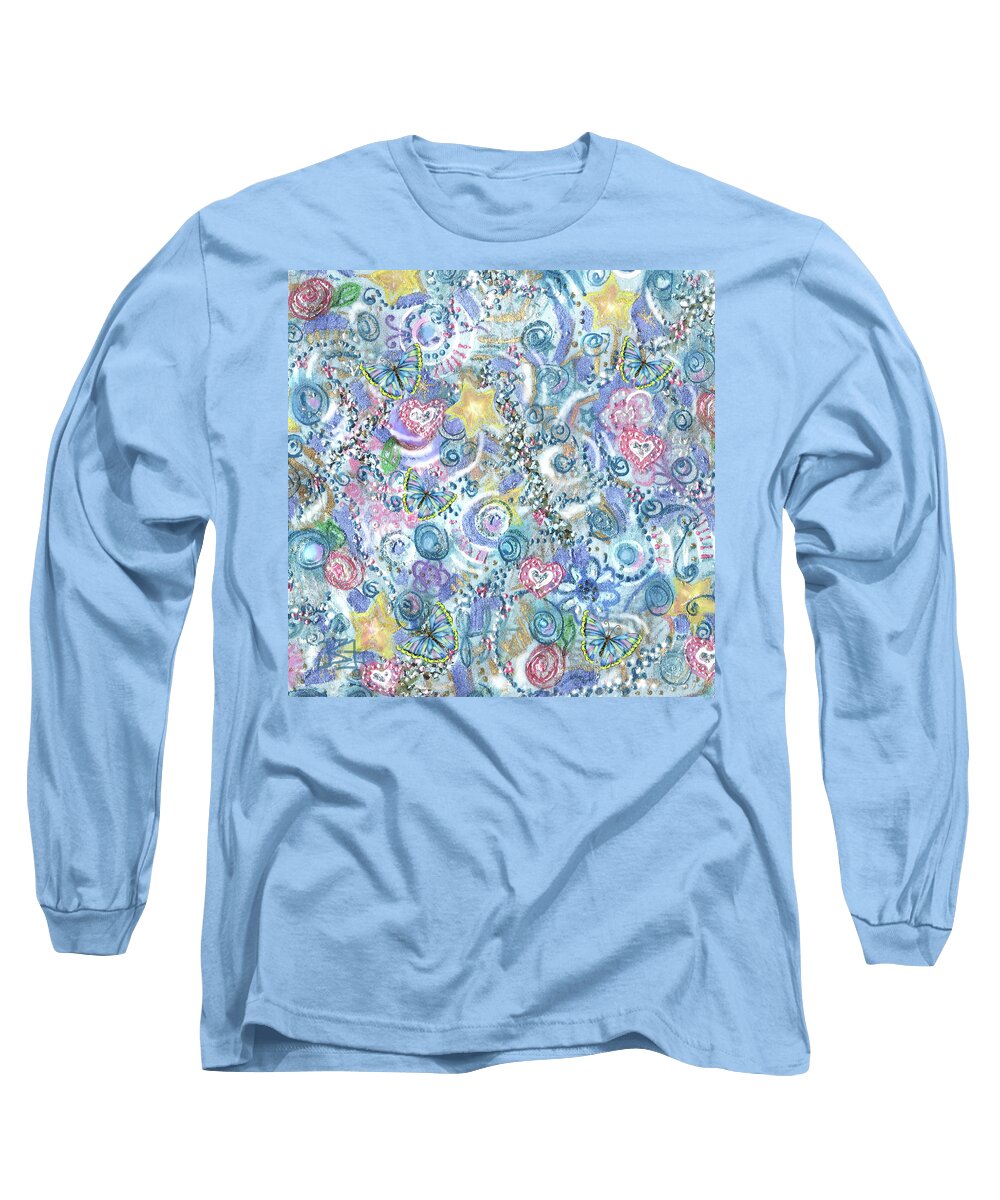 Pastel Long Sleeve T-Shirt featuring the painting Pattern Hearts and Butterflies by Jean Batzell Fitzgerald