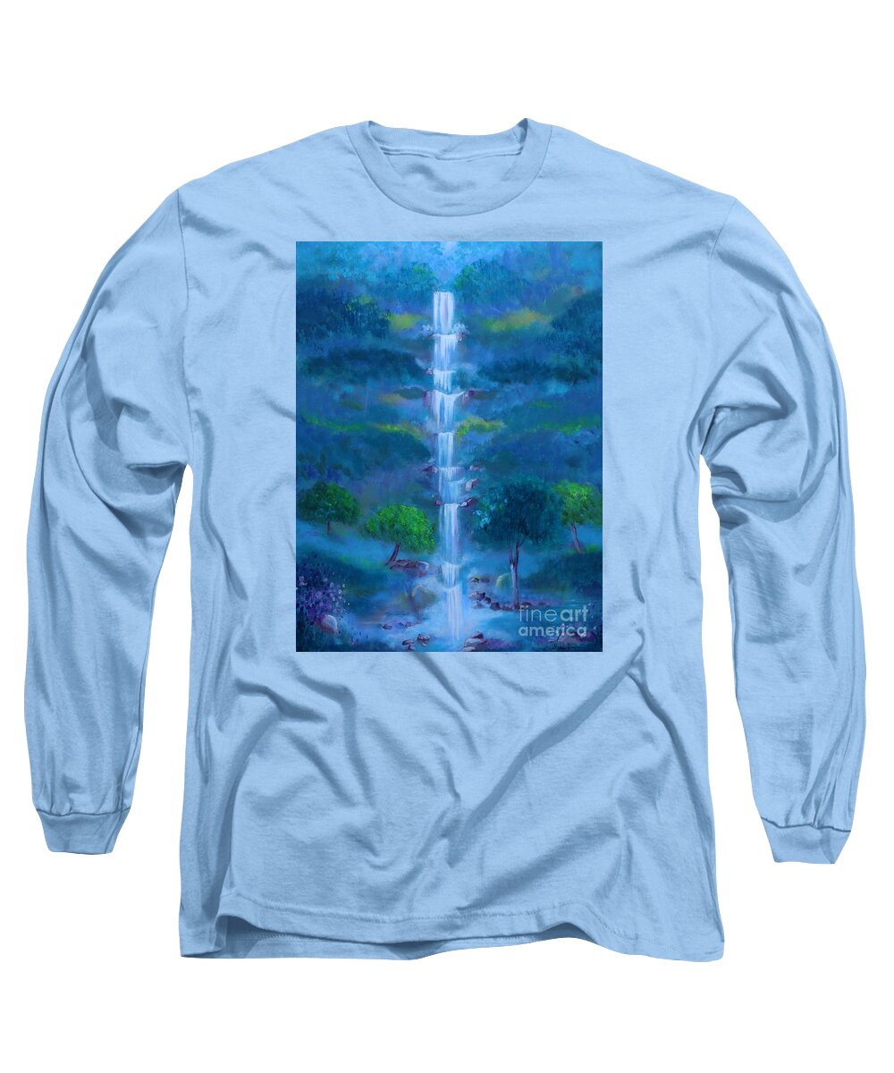 Landscape Long Sleeve T-Shirt featuring the painting Heavenly Falls by Stacey Zimmerman