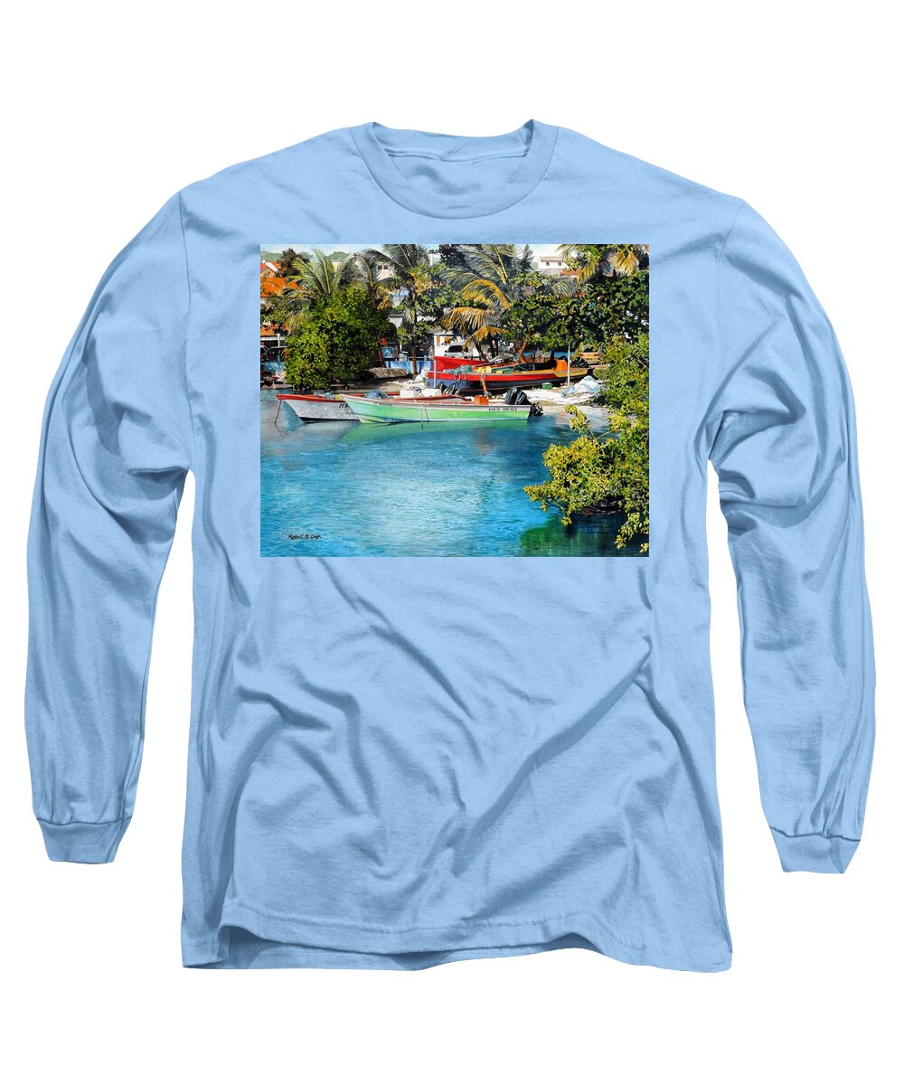 Ocean Long Sleeve T-Shirt featuring the painting Iles des Saintes by Robert W Cook