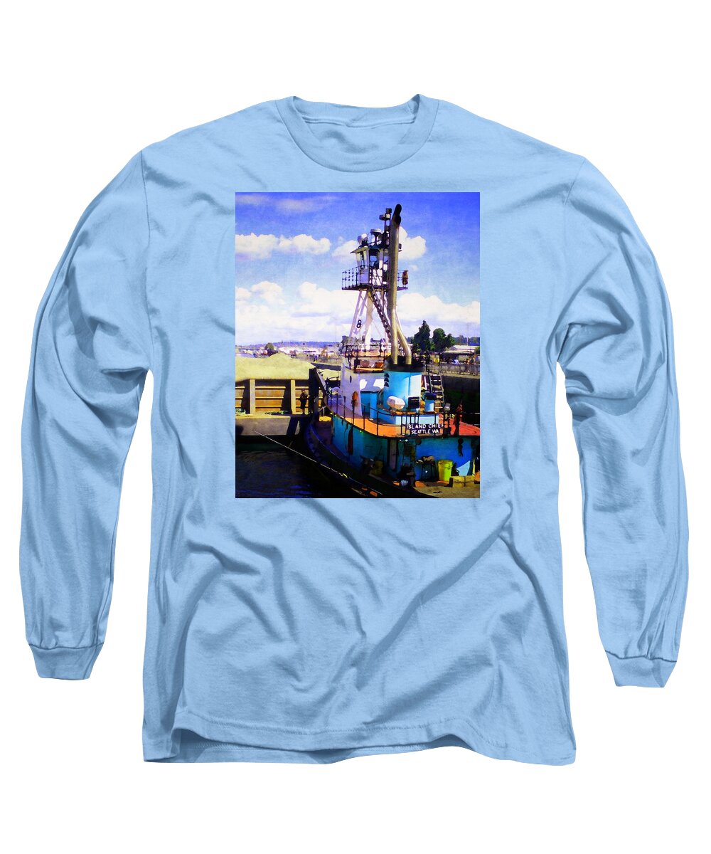Island Chief Long Sleeve T-Shirt featuring the photograph Island Chief in the Ballard Locks by Timothy Bulone