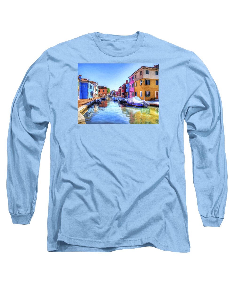 Isola Long Sleeve T-Shirt featuring the painting Isola di Burano 2 by Dominic Piperata