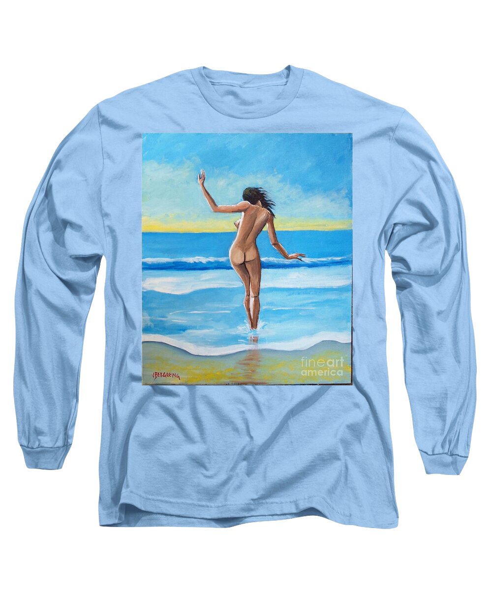 Sea Long Sleeve T-Shirt featuring the painting It's cold by Jean Pierre Bergoeing