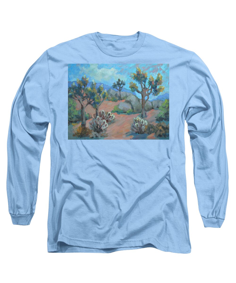 Desert Long Sleeve T-Shirt featuring the painting Joshua Trees and Cholla Cactus by Diane McClary