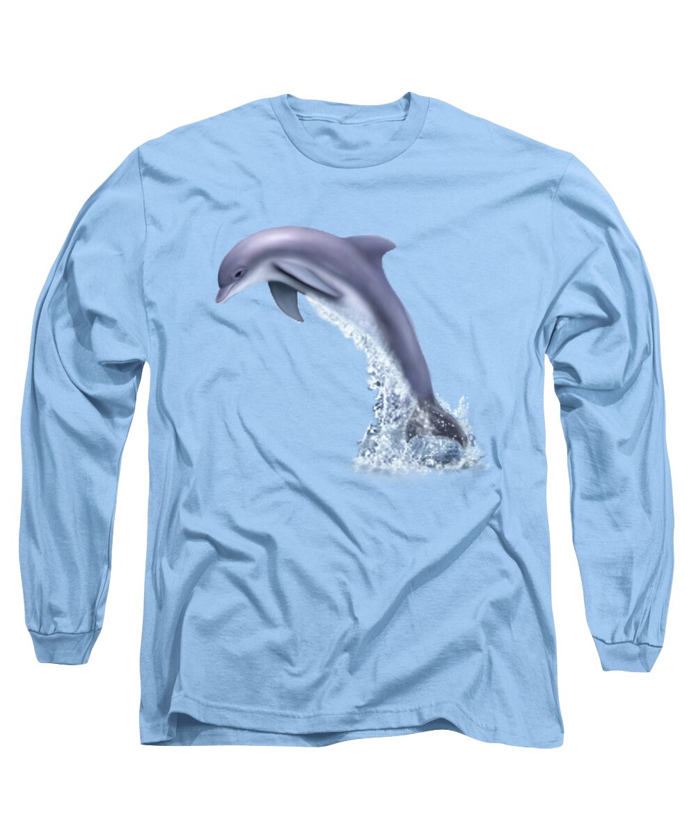 Dolphin Art Long Sleeve T-Shirt featuring the digital art Jumping For Joy by Glenn Holbrook