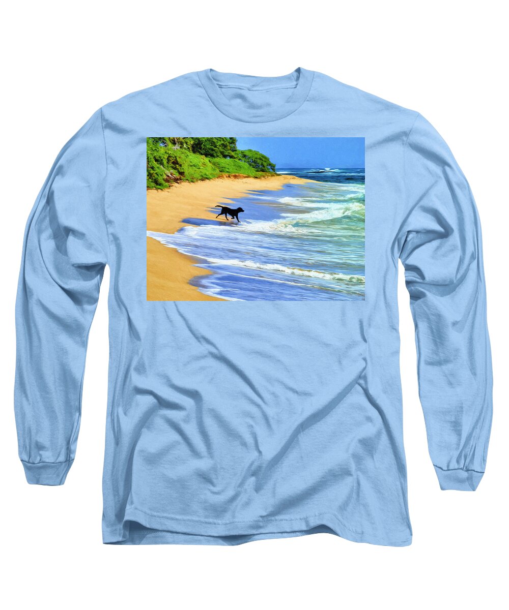 Hawaii Long Sleeve T-Shirt featuring the painting Kauai Water Dog by Dominic Piperata