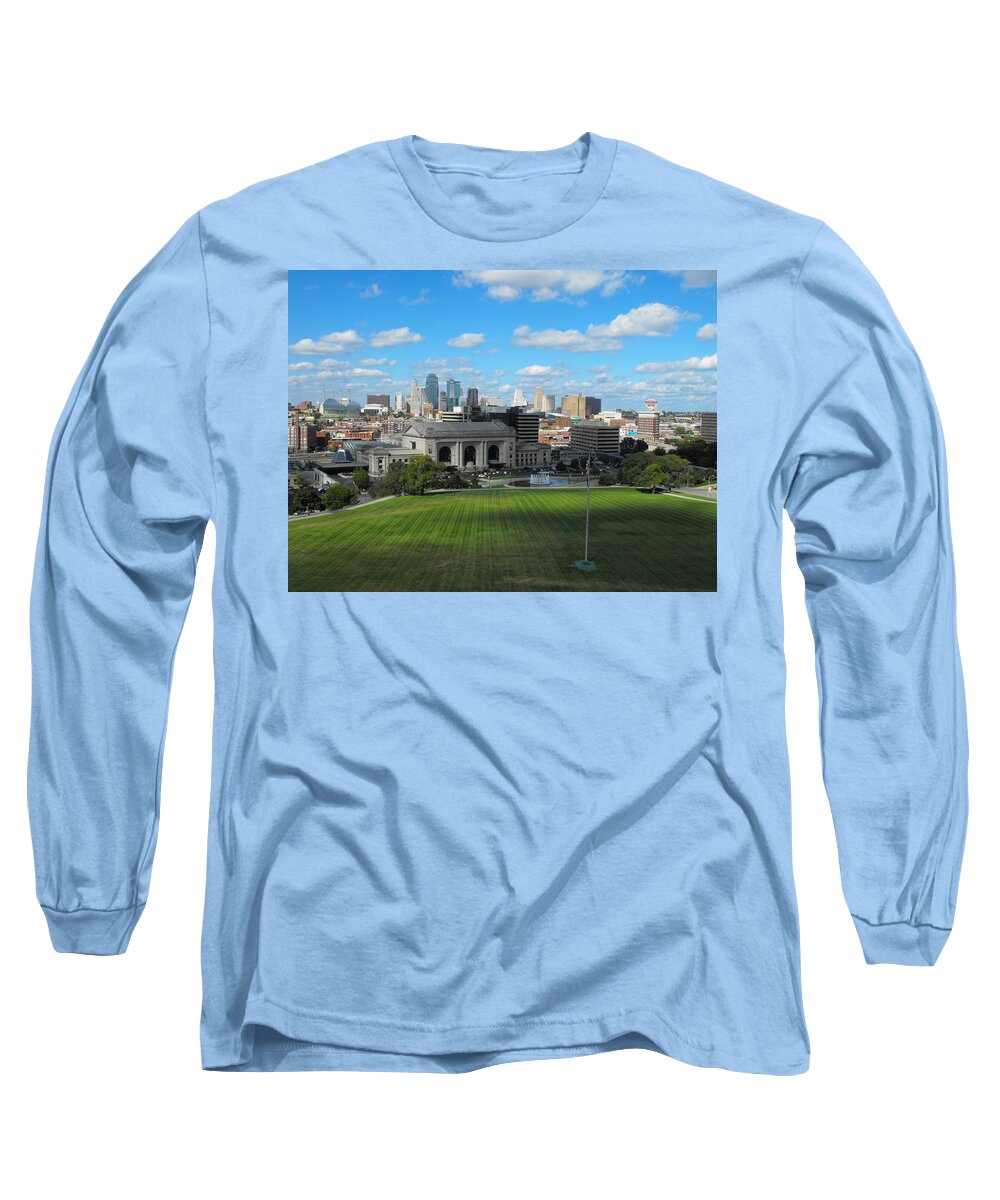 Kansas City Long Sleeve T-Shirt featuring the photograph KC Skyine by Michael Oceanofwisdom Bidwell