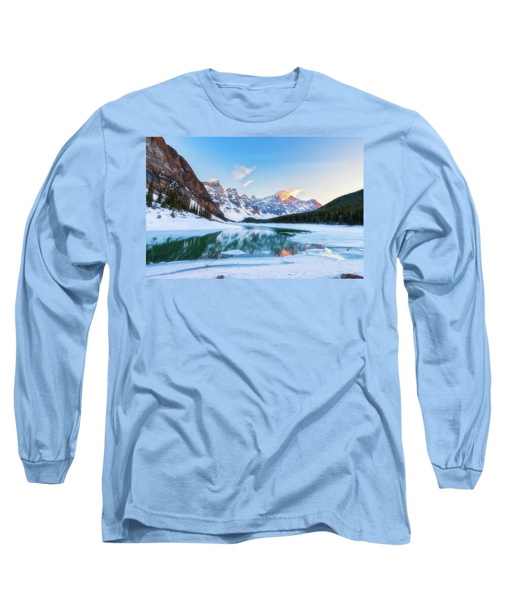 Sunset Long Sleeve T-Shirt featuring the photograph Lake Moraine Sunset by Russell Pugh