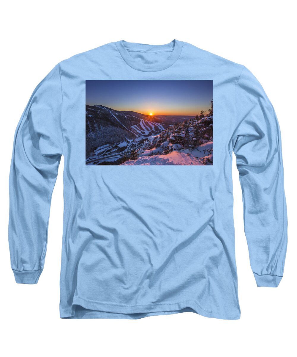 Last Winter Sunset Over Cannon Mountain Long Sleeve T-Shirt featuring the photograph Last Winter Sunset over Cannon Mountain by White Mountain Images