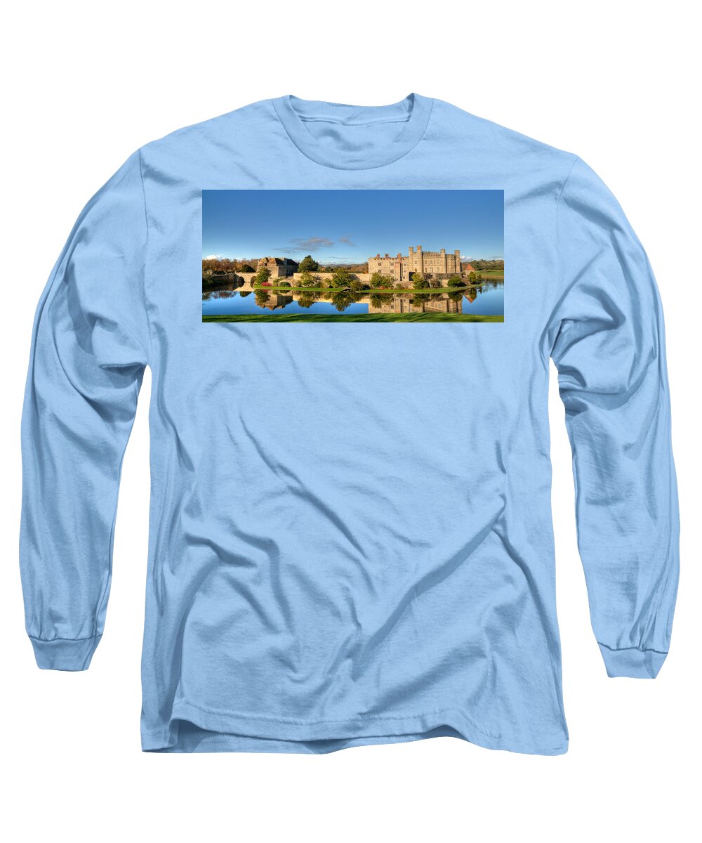 Leeds Castle Long Sleeve T-Shirt featuring the photograph Leeds Castle and Moat Reflections by Chris Thaxter