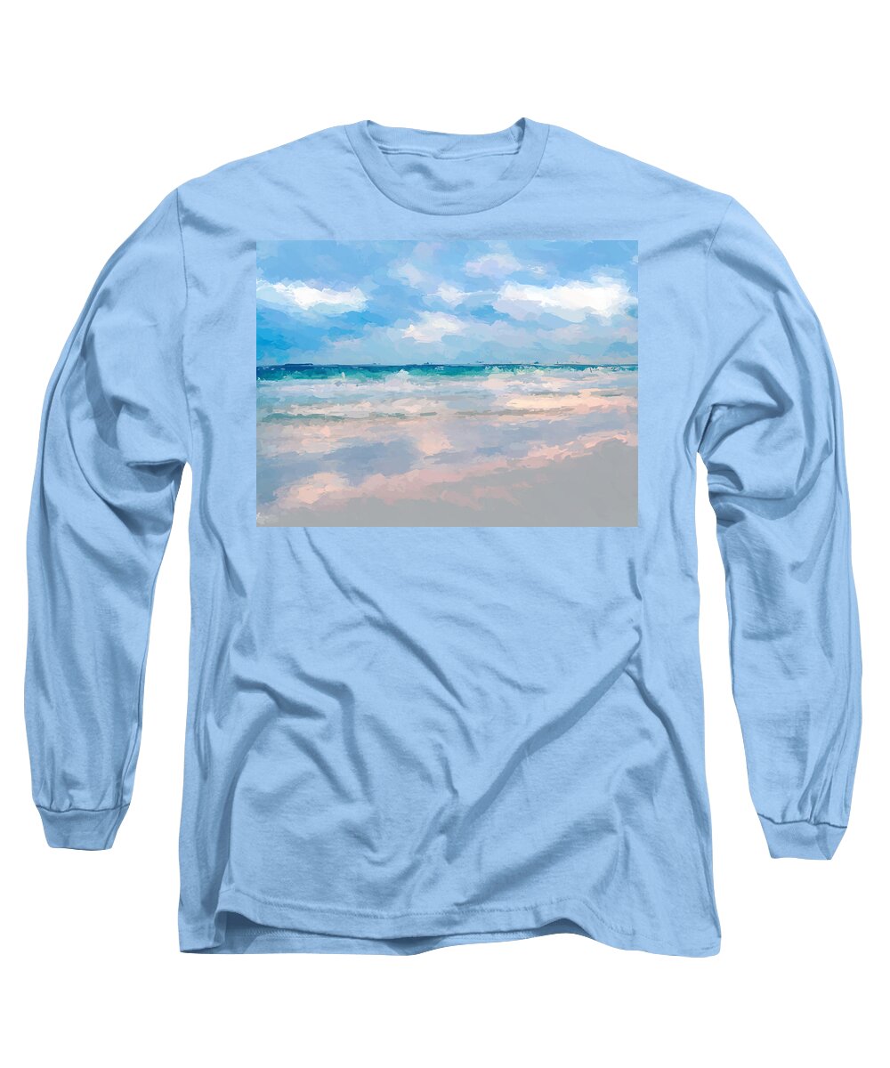Anthony Fishburne Long Sleeve T-Shirt featuring the mixed media Lets go to the beach by Anthony Fishburne
