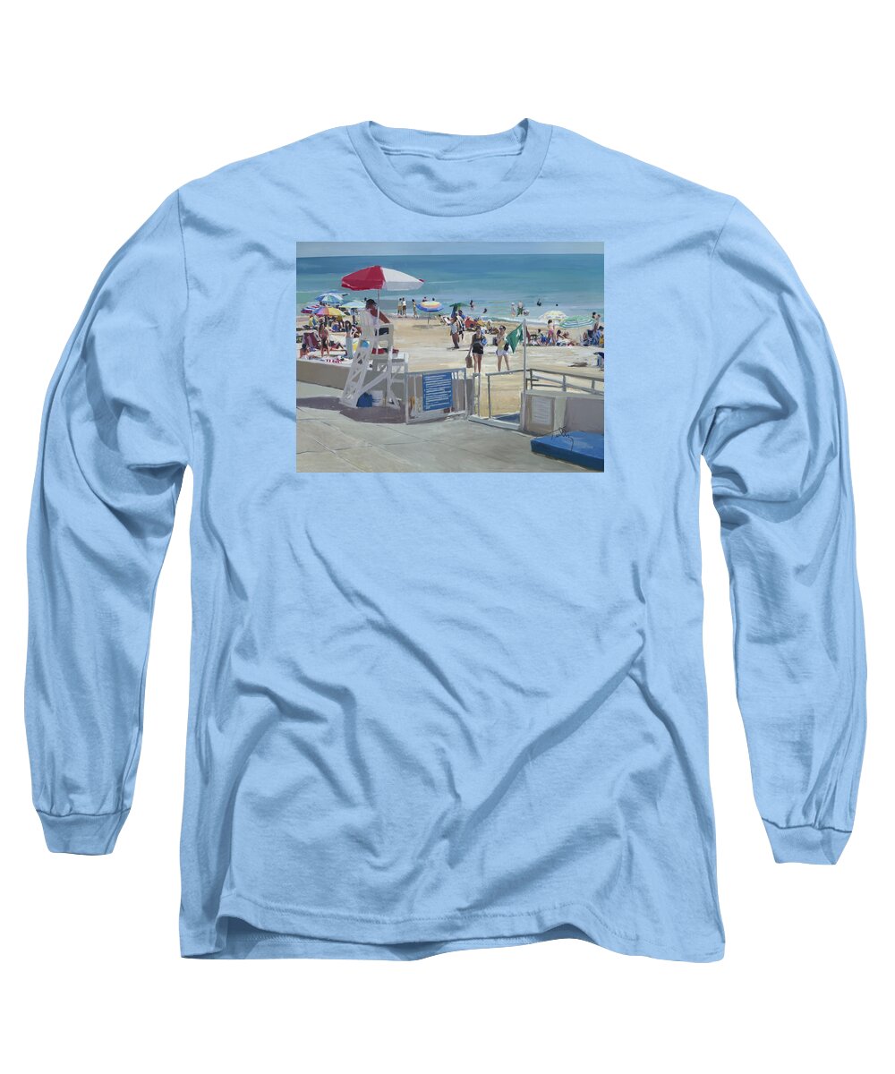 Beach Long Sleeve T-Shirt featuring the painting Lifeguard on Duty by Thomas Tribby