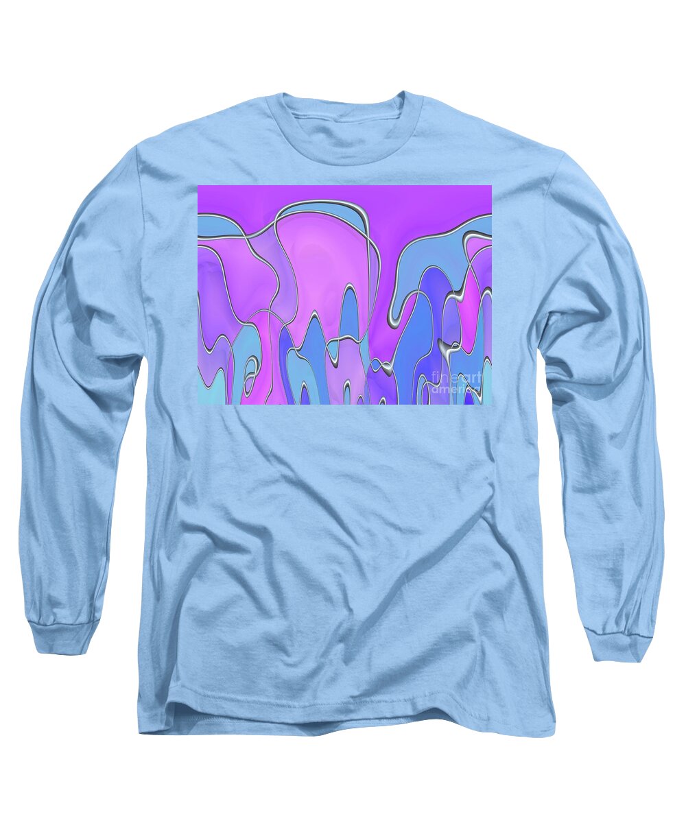 Abstract Long Sleeve T-Shirt featuring the digital art Lignes en Folie - 03a by Variance Collections