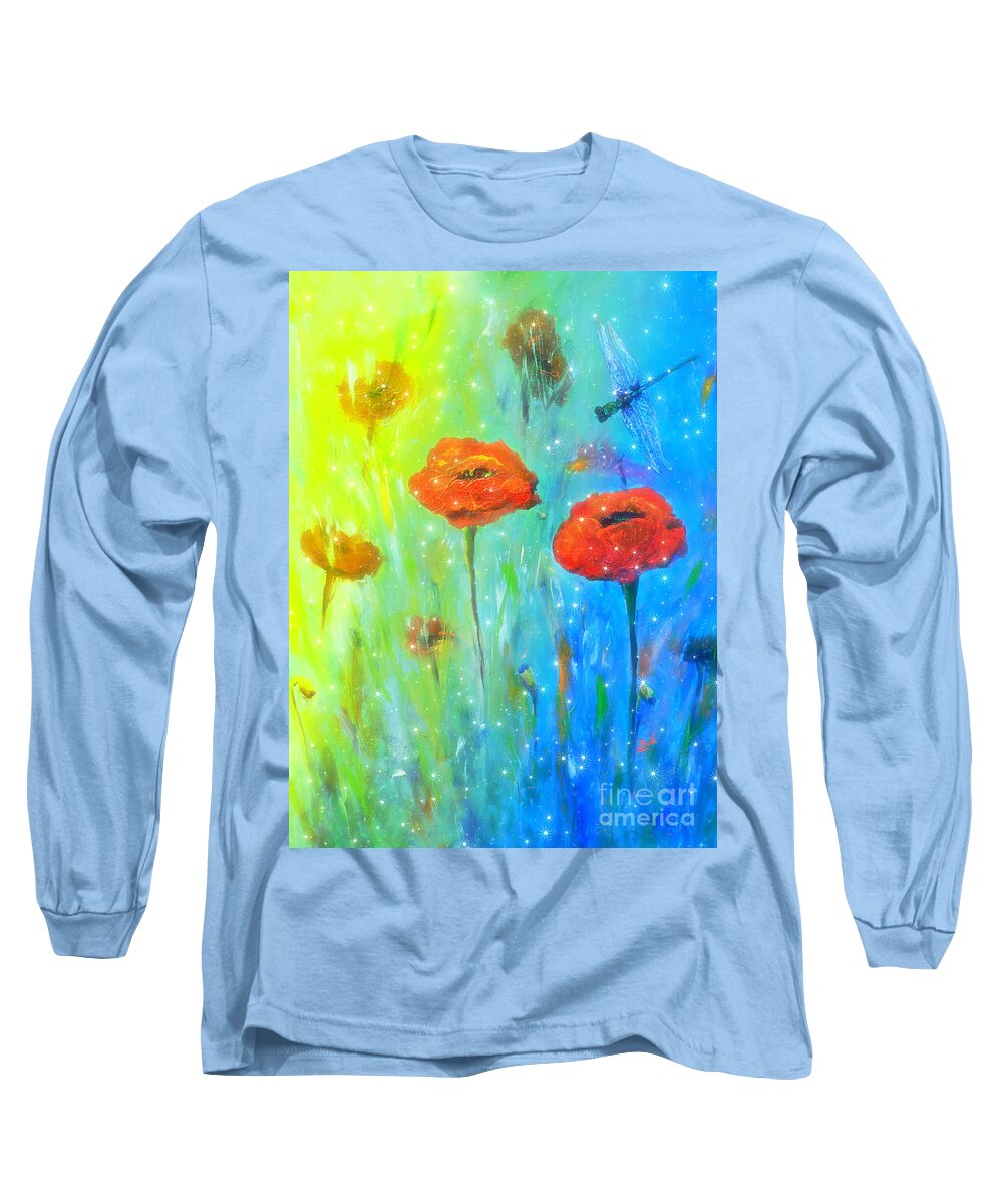 Poppy Long Sleeve T-Shirt featuring the painting Magical Dragonfly by Claire Bull