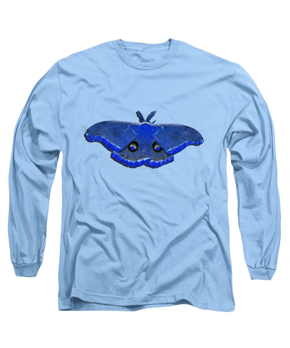 Polyphemus Moth Long Sleeve T-Shirt featuring the photograph Male Moth Navy Blue .png by Al Powell Photography USA
