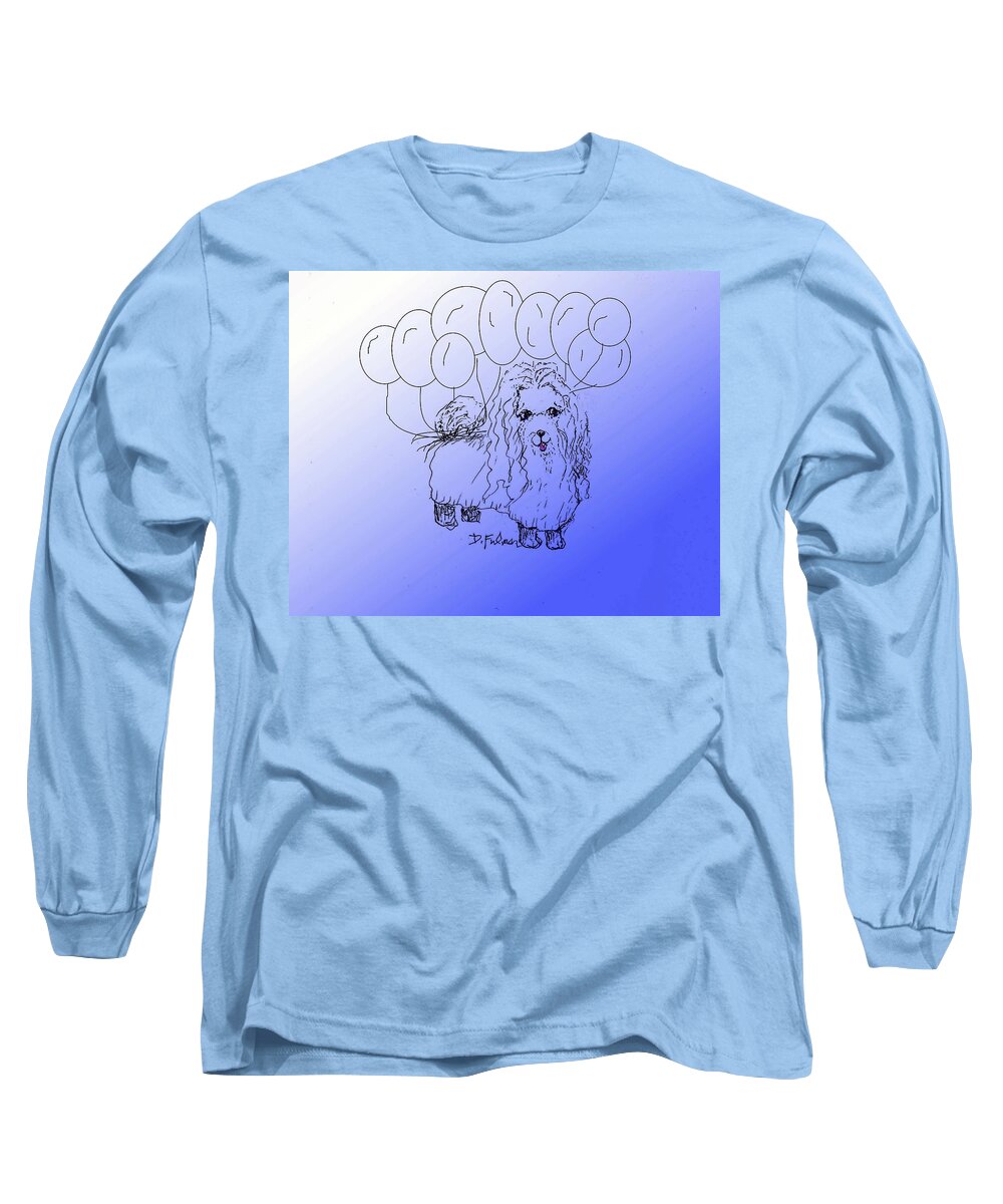 Maltese Long Sleeve T-Shirt featuring the drawing Maltese by Denise F Fulmer