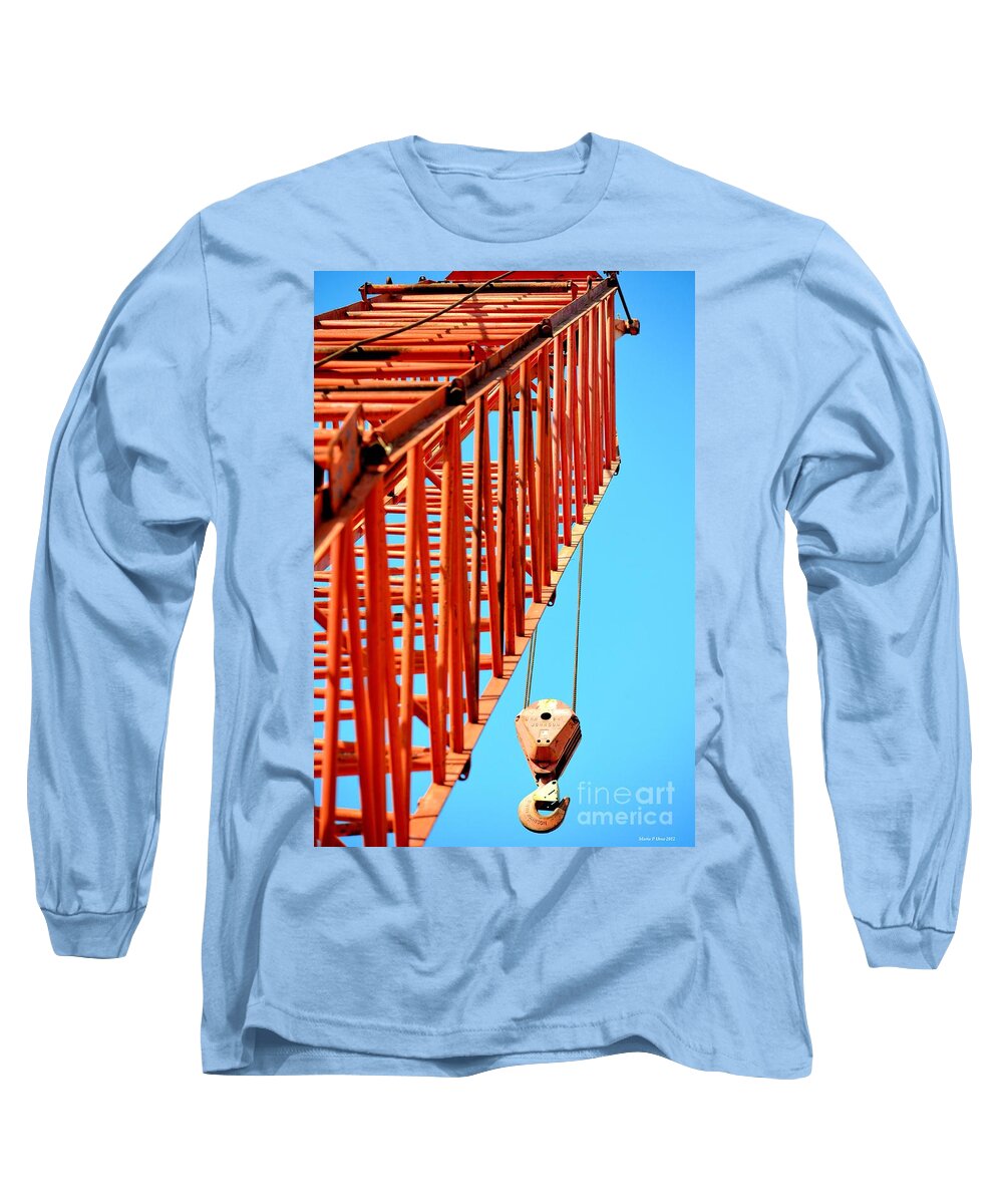 Manitowoc Red Boom Blockand Hook Long Sleeve T-Shirt featuring the photograph Manitowoc Red Boom Block and Hook by Maria Urso