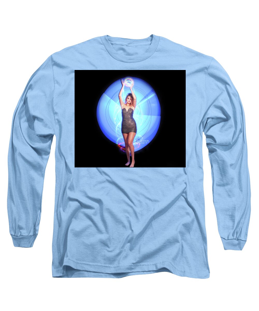 Lightpainting Long Sleeve T-Shirt featuring the photograph Maria bringing magic to the night. by Andrew Nourse