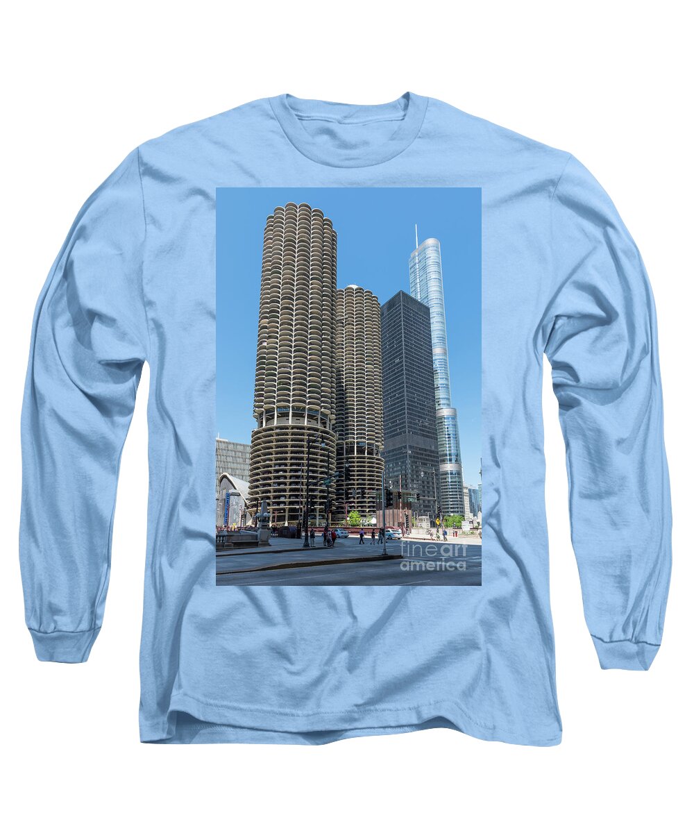 Chicago Long Sleeve T-Shirt featuring the photograph Marina City, AMA Plaza, and Trump Tower by David Levin