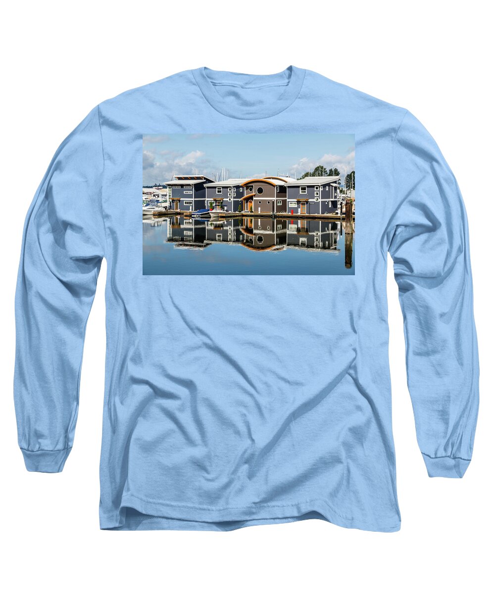 Blue Long Sleeve T-Shirt featuring the photograph Marina Homes Reflected by Darryl Brooks