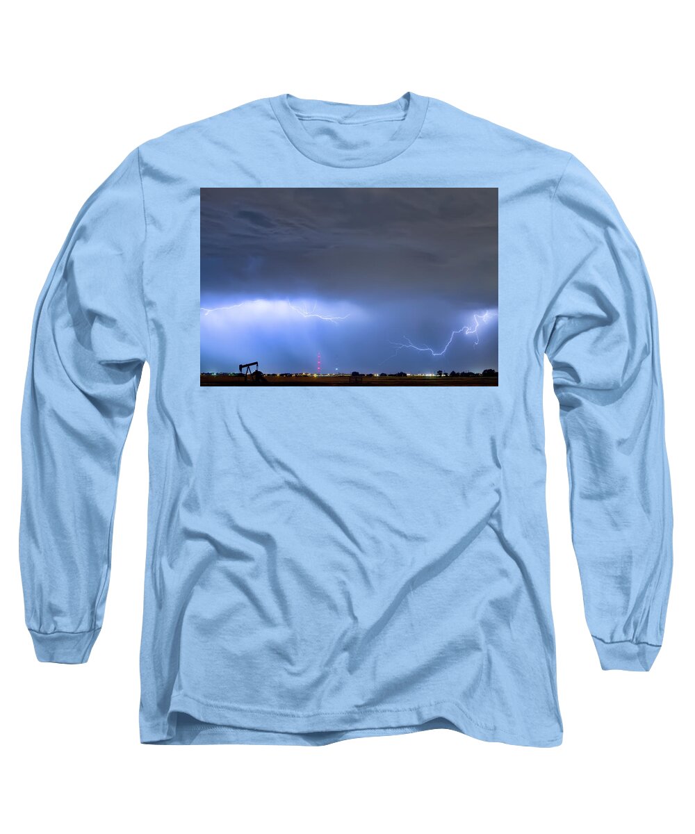 Thunderstorm Long Sleeve T-Shirt featuring the photograph Michelangelo Lightning Strikes Oil by James BO Insogna