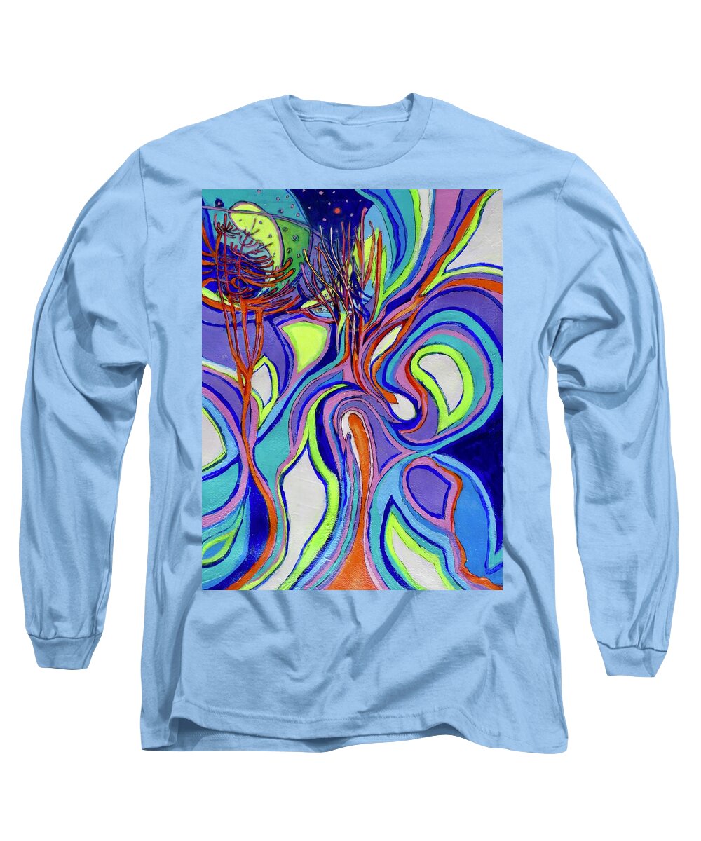 Landscape Long Sleeve T-Shirt featuring the painting Midnight in Summer by Myra Evans