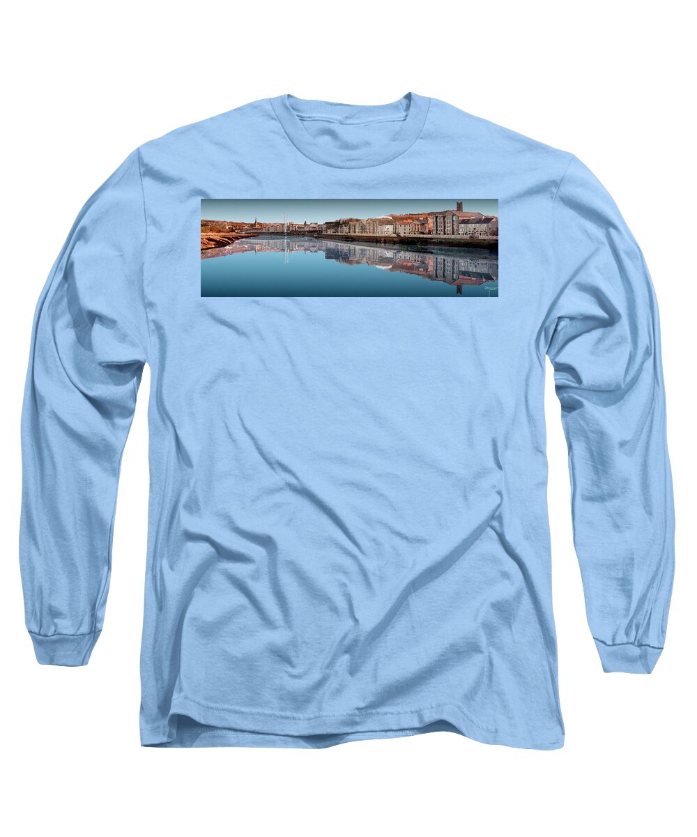 Millenium Quayside Long Sleeve T-Shirt featuring the digital art Millenium Quayside Reflection - Blue by Joe Tamassy