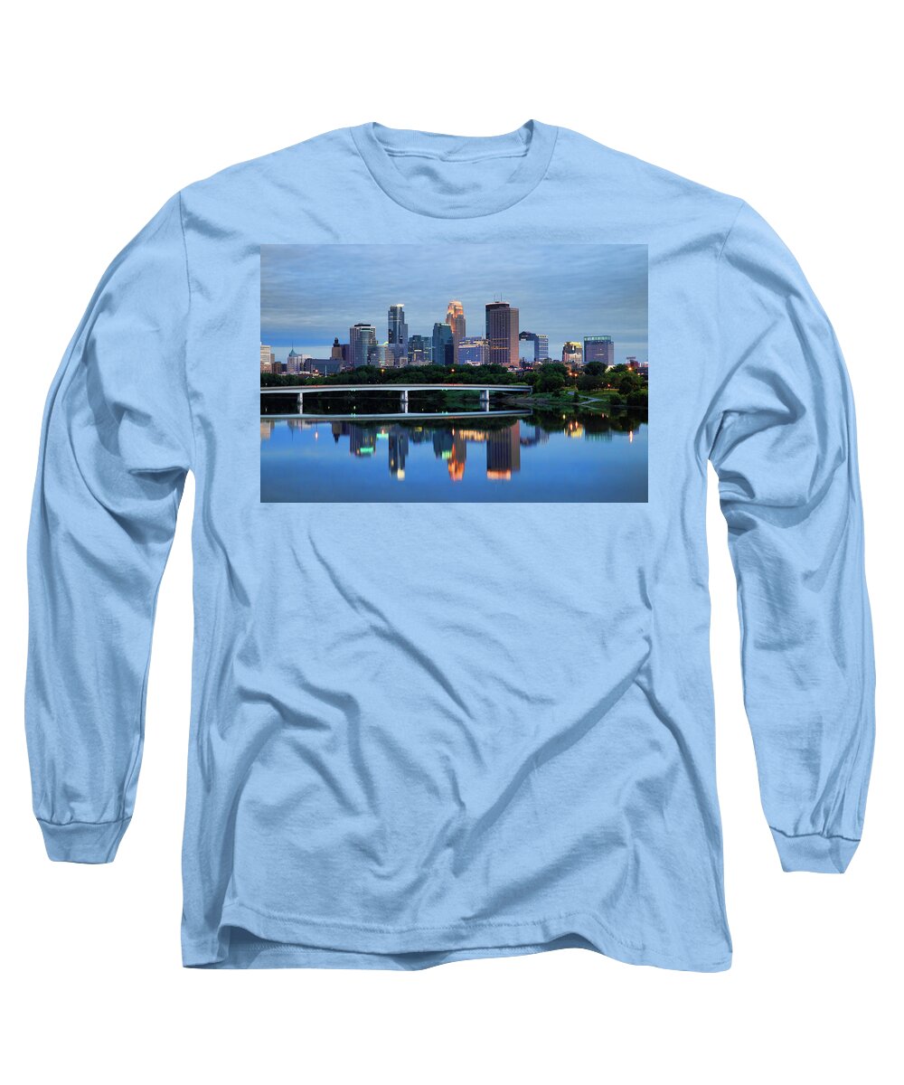 Minnesota Long Sleeve T-Shirt featuring the photograph Minneapolis Reflections by Rick Berk