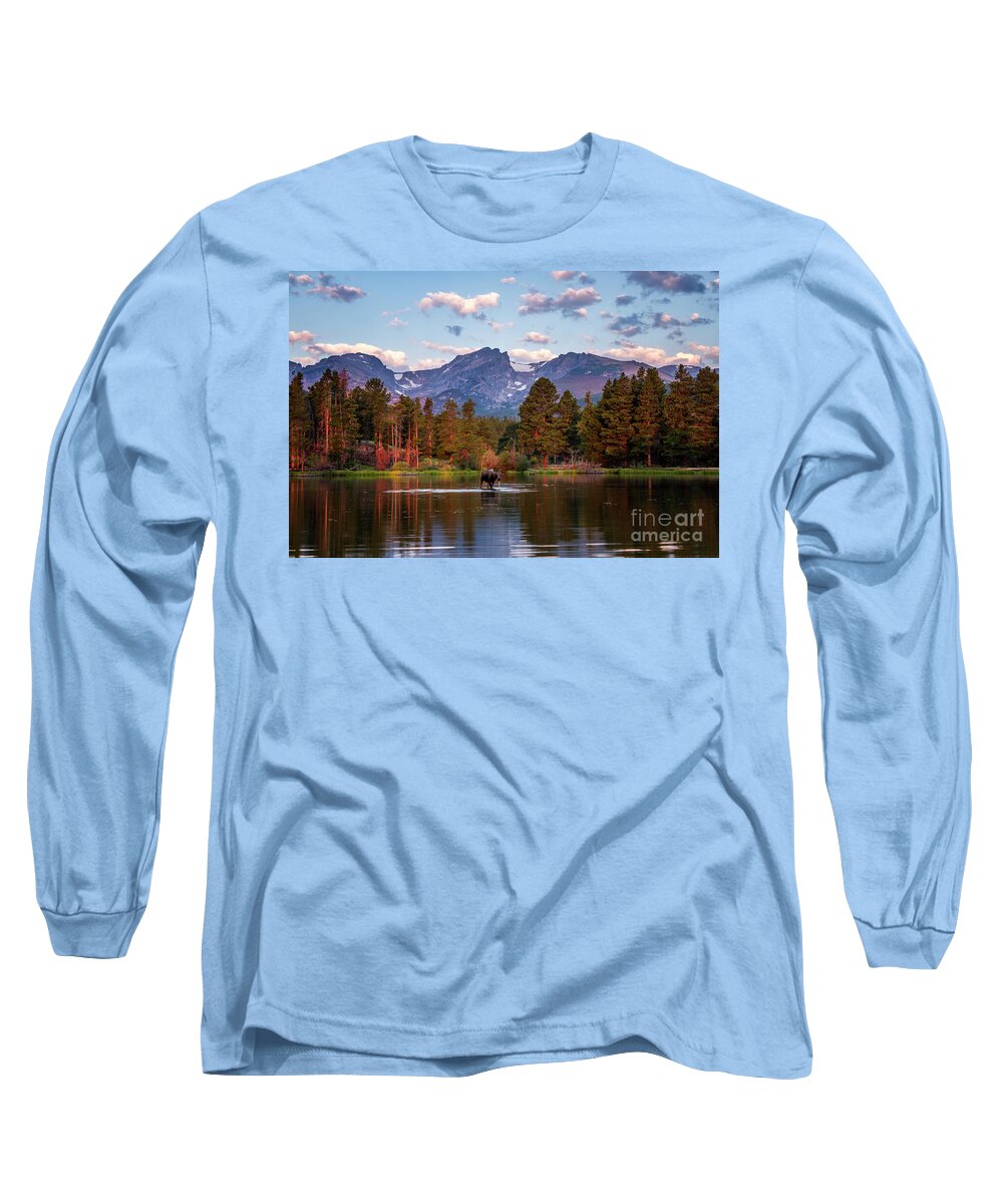 Moose Long Sleeve T-Shirt featuring the photograph Moose on Sprague Lake Rocky Mountain National Park by Ronda Kimbrow