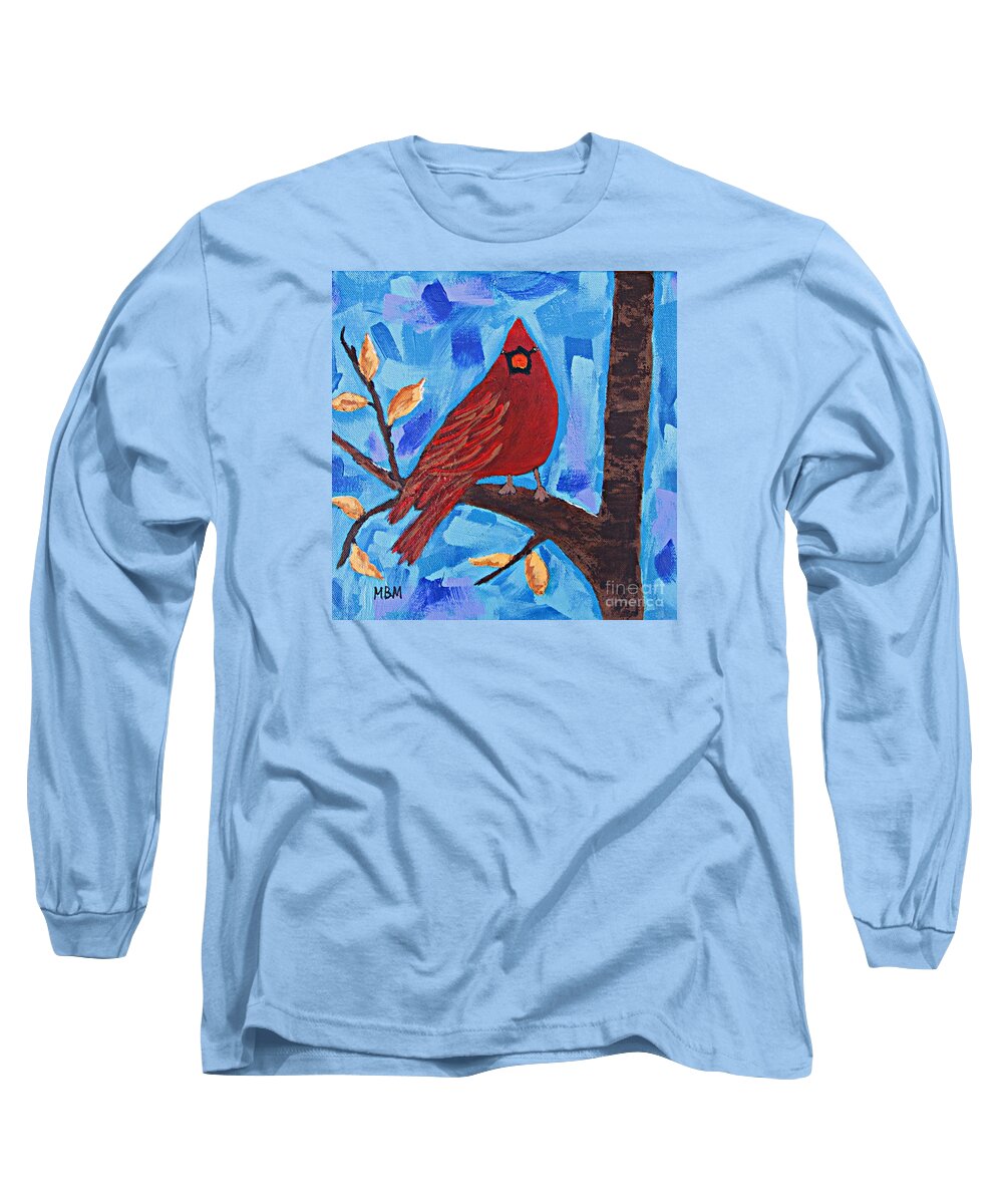 Cardinal Long Sleeve T-Shirt featuring the painting Morning Visit by Mary Mirabal