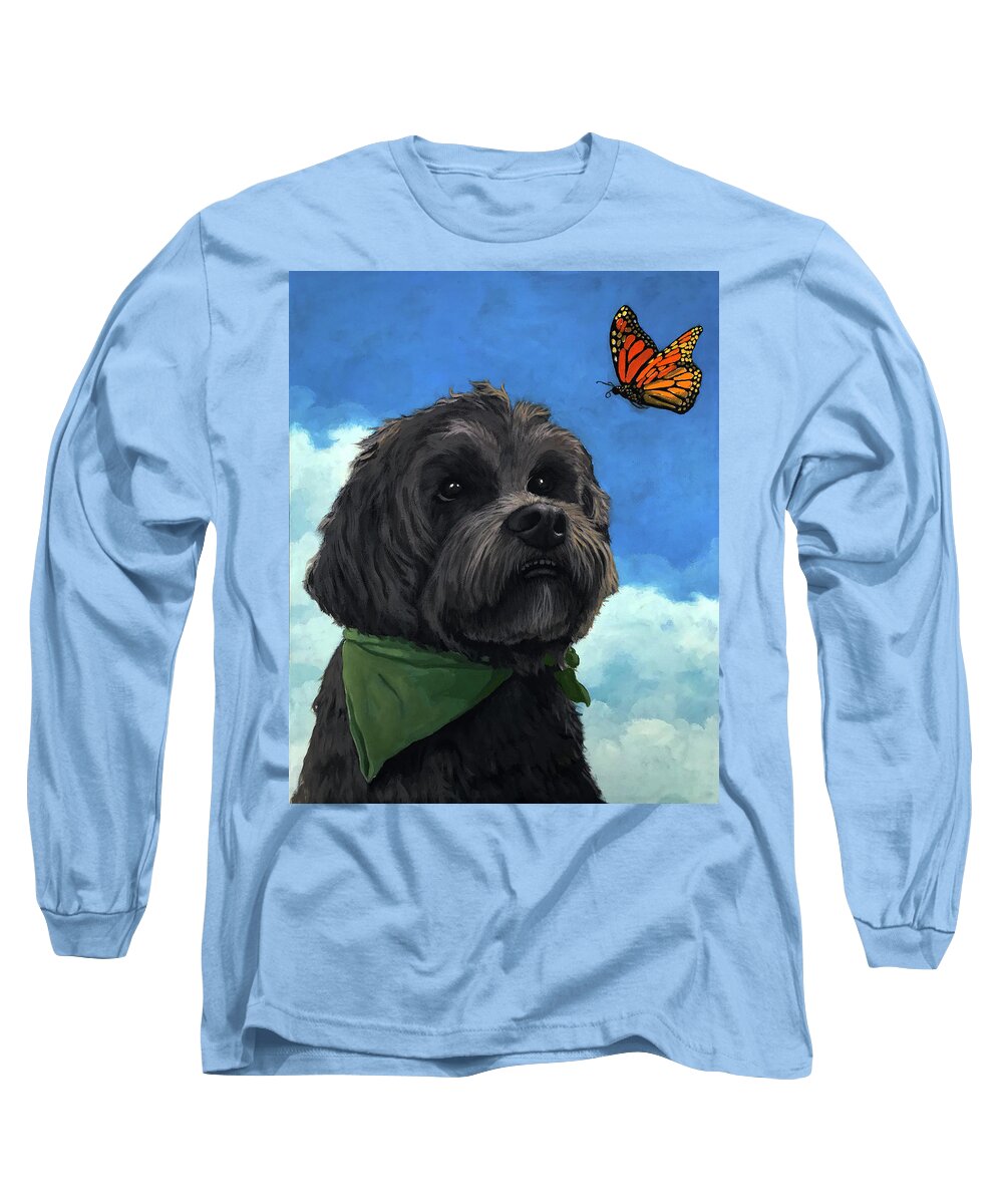Dog Painting Long Sleeve T-Shirt featuring the painting Moses - pet portrait by Linda Apple