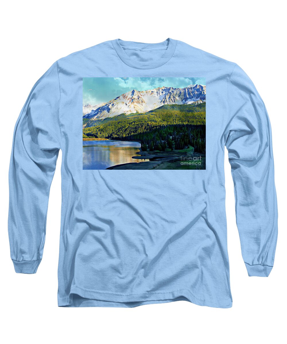 Mountain Lake Long Sleeve T-Shirt featuring the digital art Mountain Lake by Annie Gibbons