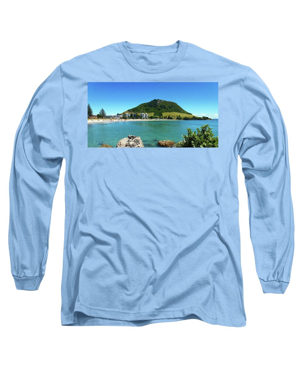 Mt Maunganui Long Sleeve T-Shirt featuring the photograph Mt Maunganui Beach 7 - Tauranga New Zealand by Selena Boron