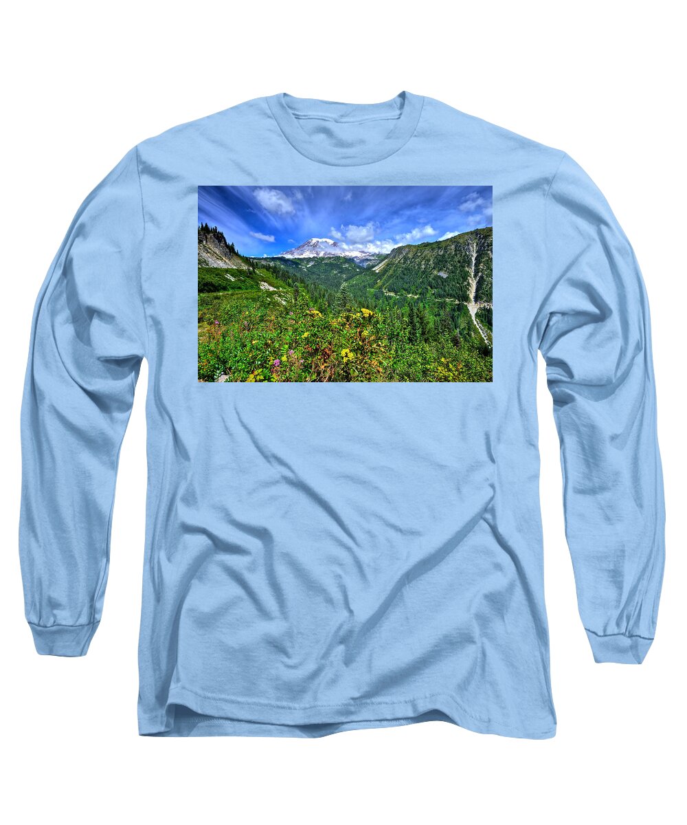 Mt. Rainier National Park Long Sleeve T-Shirt featuring the photograph Mt. Rainier Through the Clouds by Don Mercer