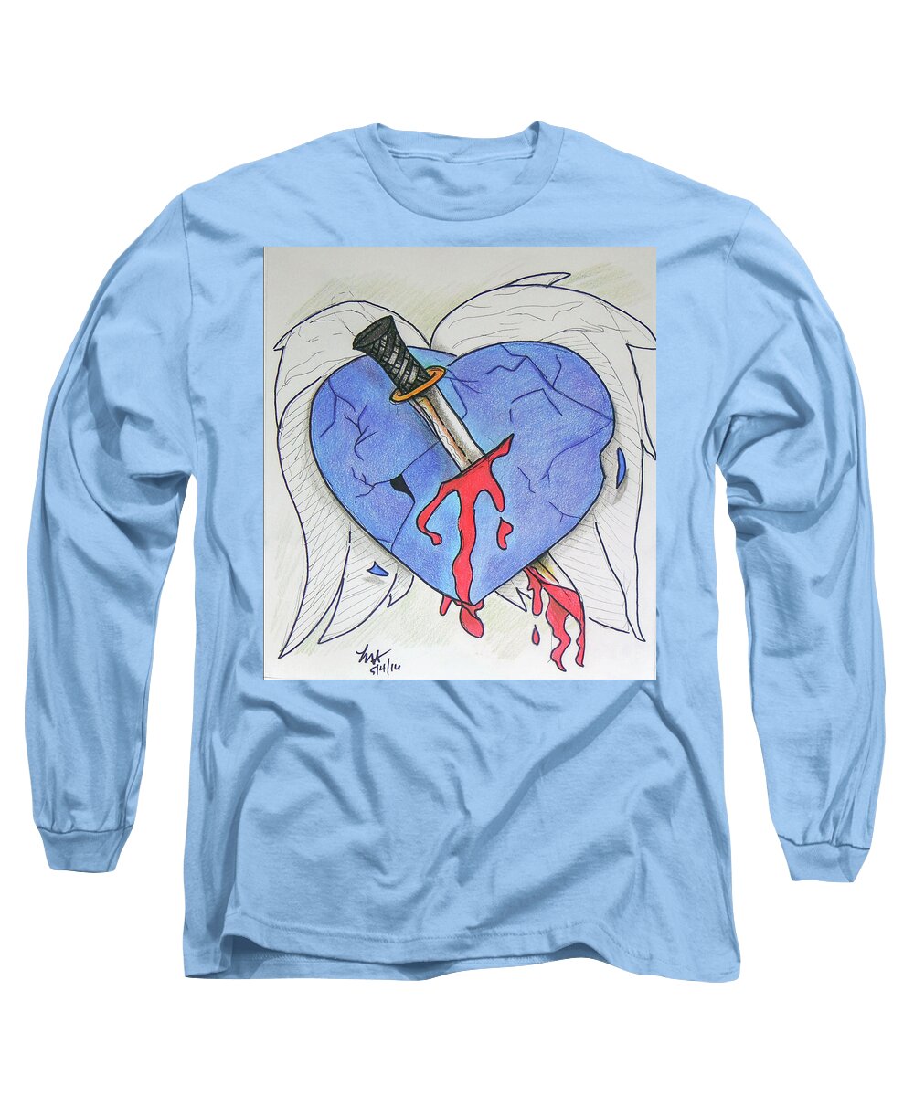 Heart Long Sleeve T-Shirt featuring the drawing Murdered Soul by Loretta Nash