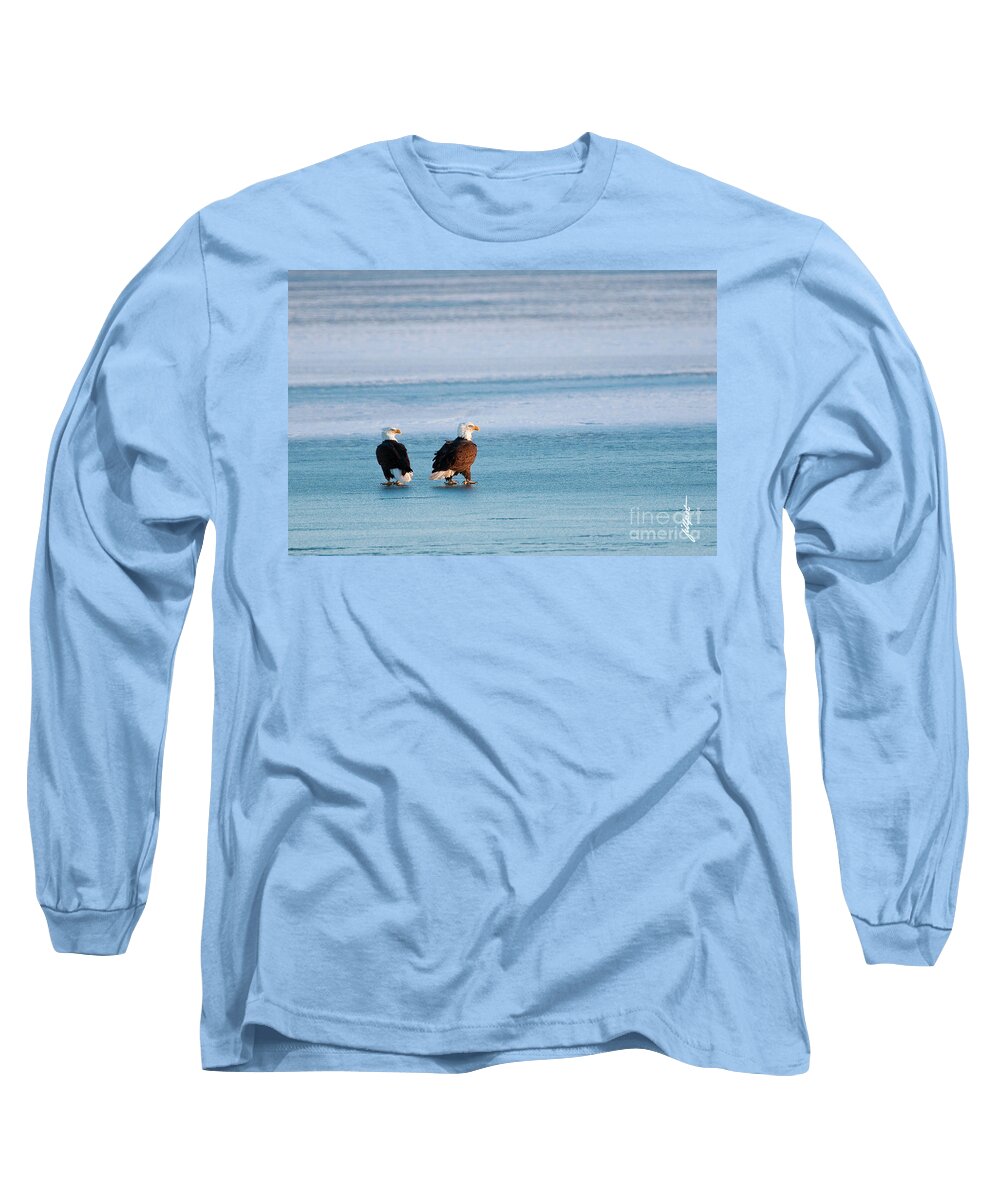 Bald Eagles On Blue Ice Long Sleeve T-Shirt featuring the photograph On Ice by Bon and Jim Fillpot