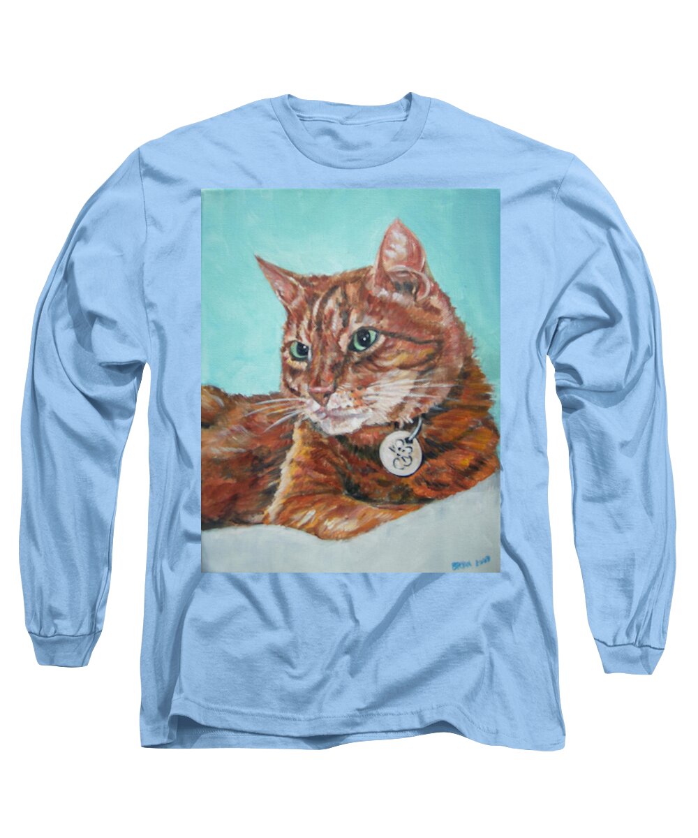 Cat Long Sleeve T-Shirt featuring the painting Oscar by Bryan Bustard
