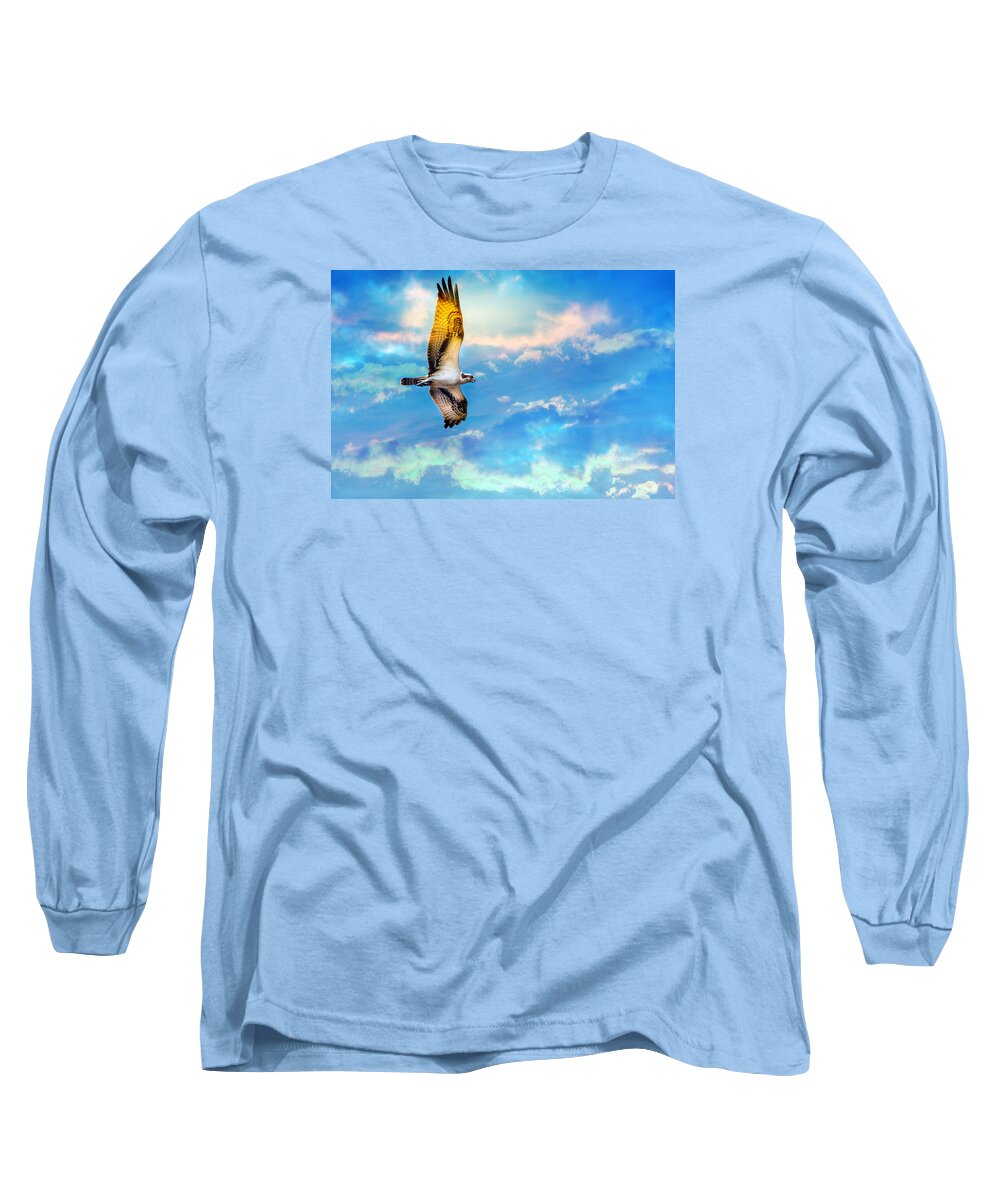 Osprey Long Sleeve T-Shirt featuring the photograph Osprey soaring high against a beautiful sky by Patrick Wolf