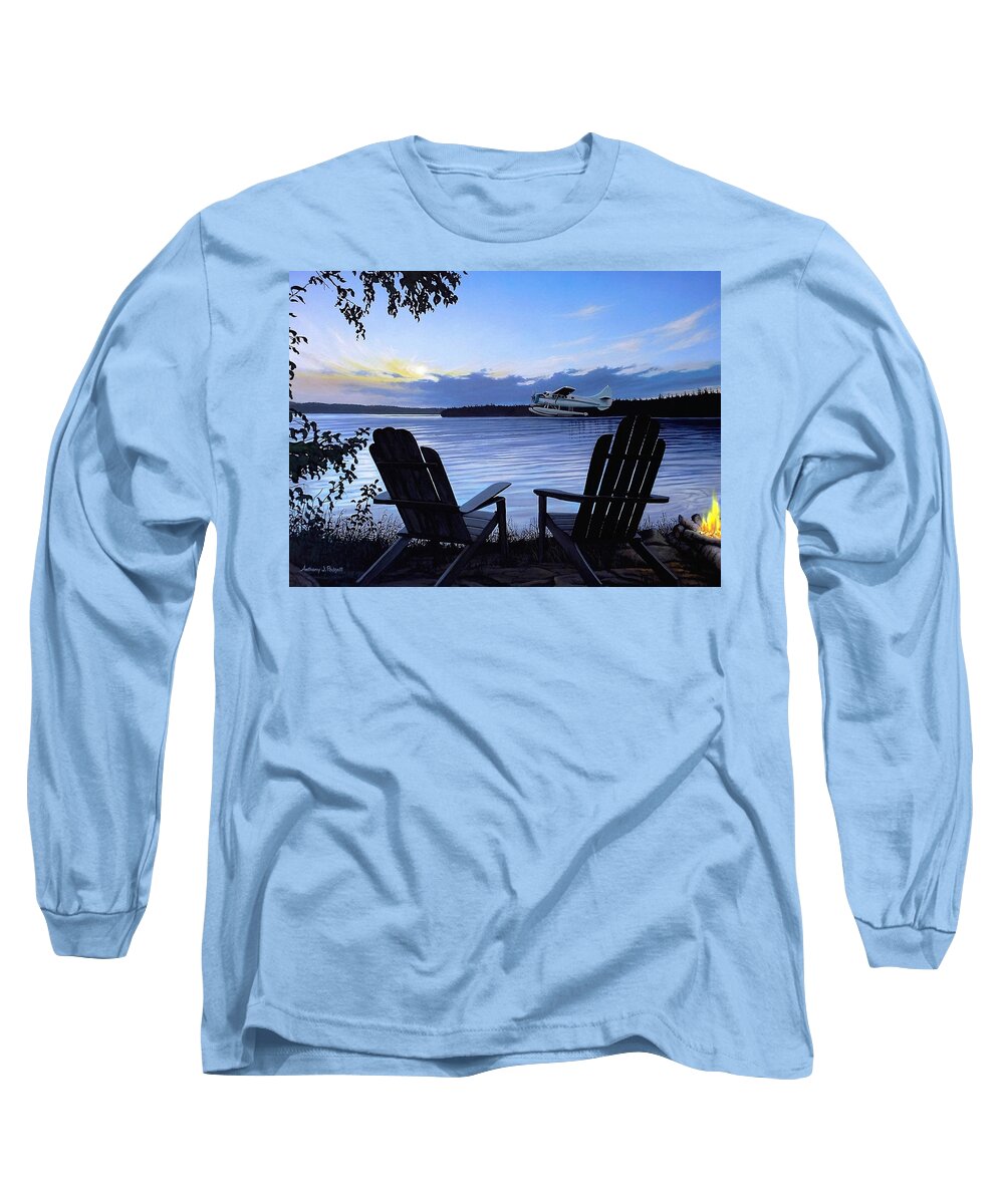 Otter Long Sleeve T-Shirt featuring the painting Otter Way to Fish by Anthony J Padgett