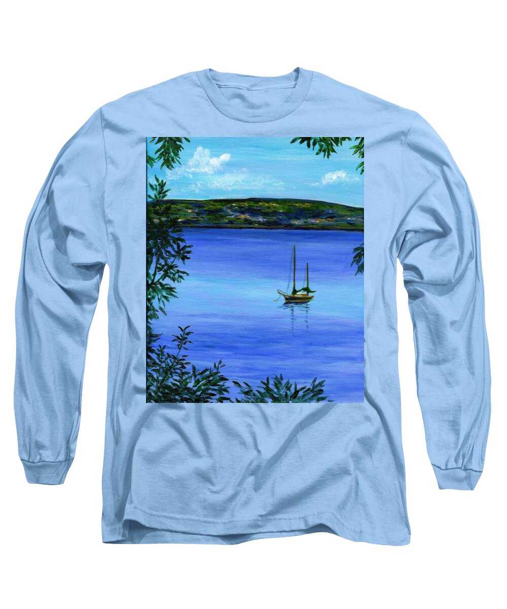 River Long Sleeve T-Shirt featuring the painting Overlooking the Hudson by Anne Marie Brown