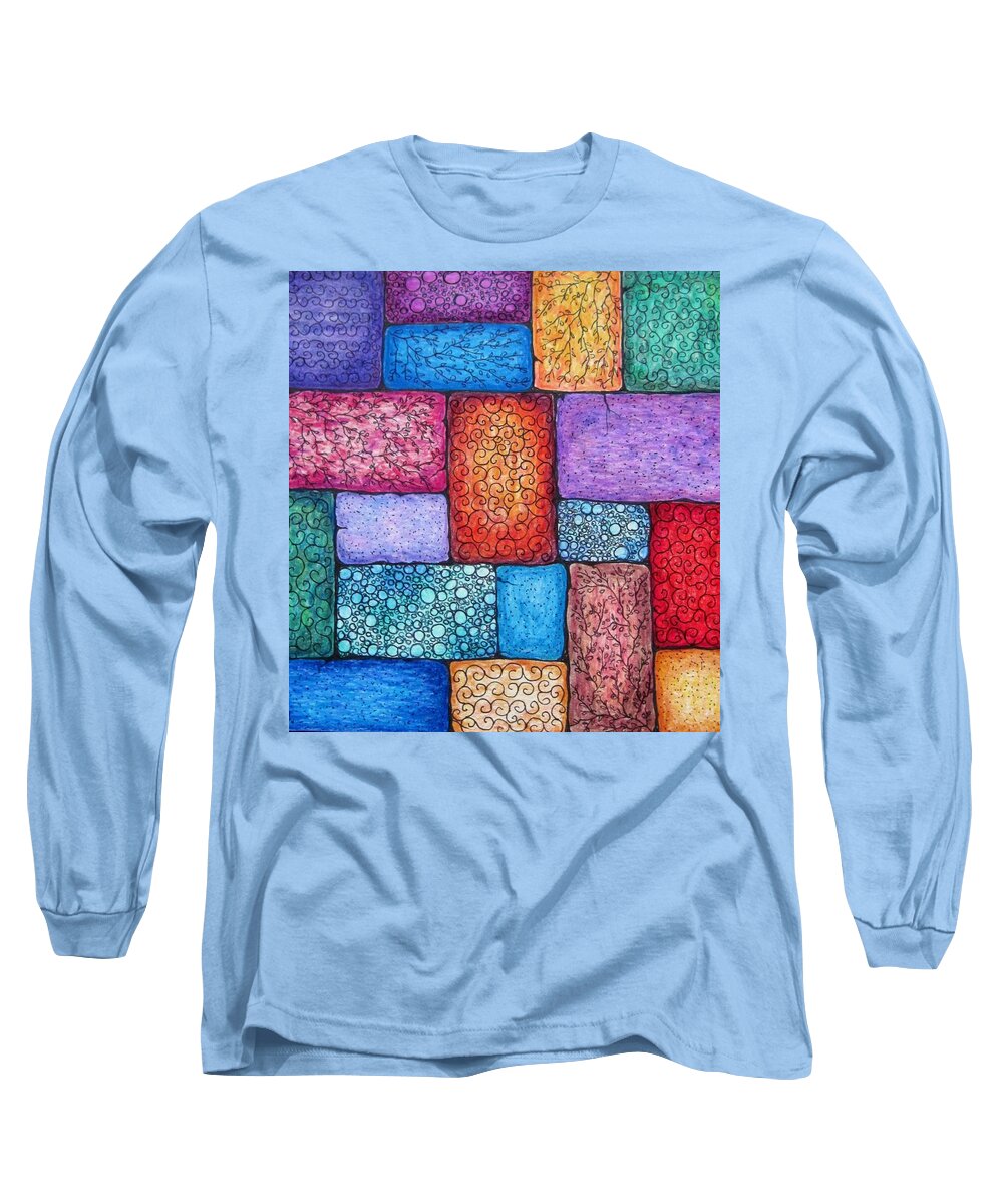 Abstracts Long Sleeve T-Shirt featuring the drawing Patchwork by Megan Walsh