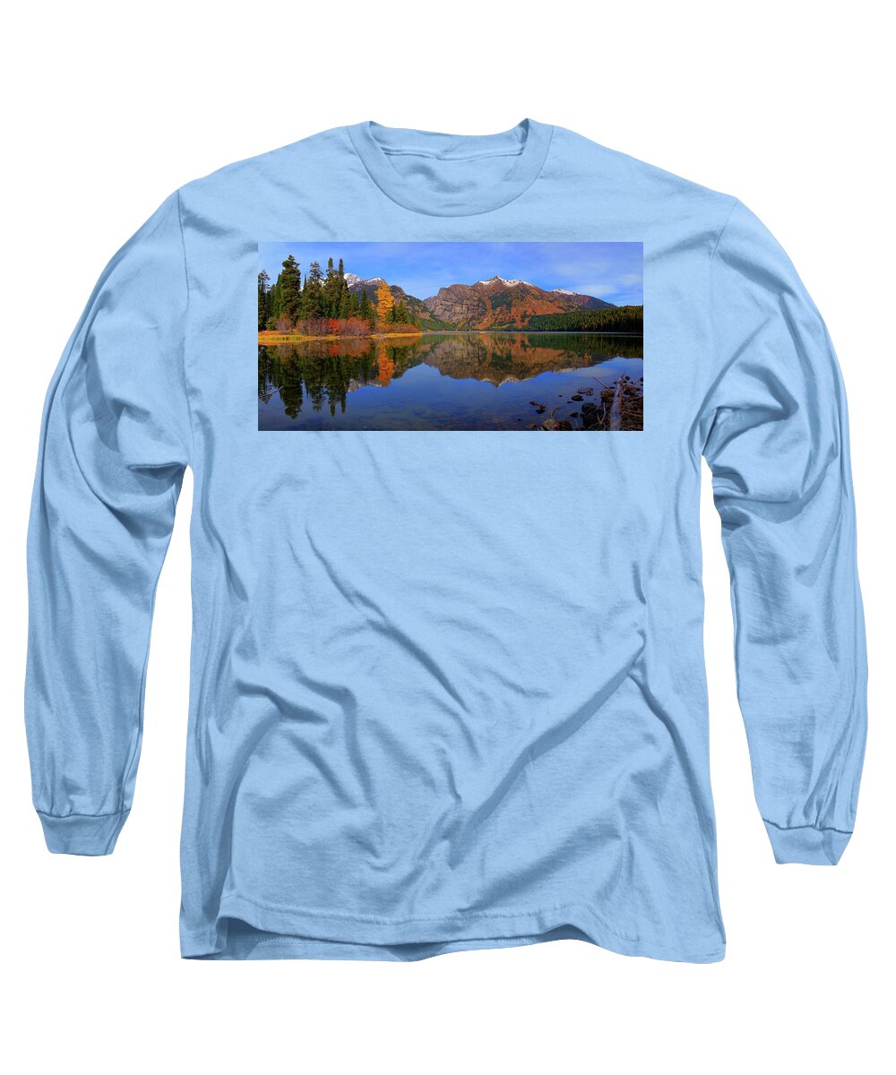 Phelps Lake Long Sleeve T-Shirt featuring the photograph Phelps Lake Panoramic Reflections by Greg Norrell