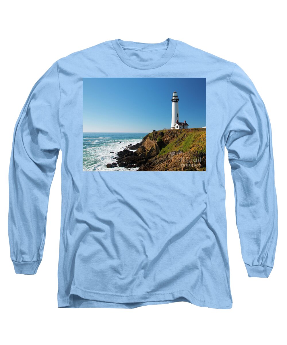 Coastline Long Sleeve T-Shirt featuring the photograph Pigeon Point Lighthouse on highway No. 1, California by Amanda Mohler