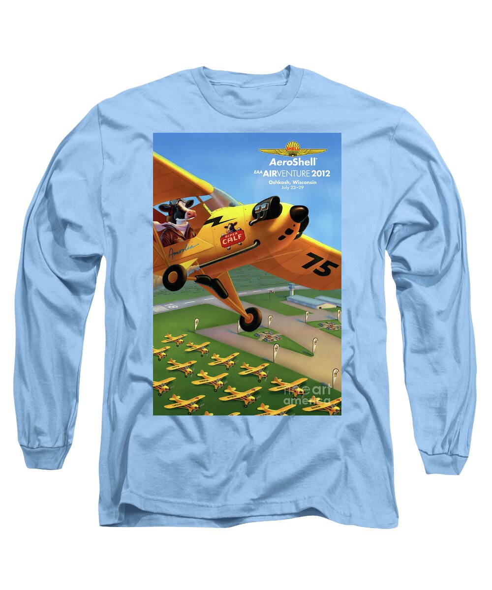 Piper Cub Plane Long Sleeve T-Shirt featuring the painting Piper AirCraft Poster by Robin Moline